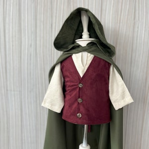 Toddler Medieval Woodland Cloak-Hobbit Inspired Halloween Costume with Shirt,Vest,Pants and Cloak-Halloween Kids Costume-1st Birthday Outfit image 7