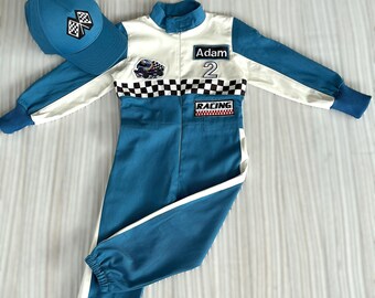 Traje de bebé personalizado azul de dos cumpleaños rápidos*Traje de cumpleaños de coche*Racer azul un traje rápido de 1er cumpleaños*Mono de corredor de coches para niños pequeños