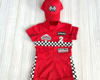 Personalized Named Red Racer Long/Short Jumpsuit*Toddler Two Fast Kids Suit*Two Speed Suit*CarCostume*Baby 1st Birthday Outfit*