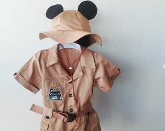 Personalized Mickey Mouse Insired Brown/Green Jumpsuit with Belt*Safari Adventure Kids Costume*12 Months-24 Months Toddler Safari Outfit