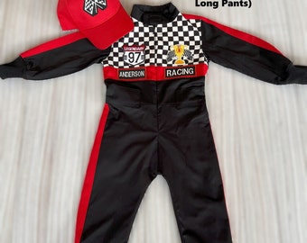 Personalized RedBlack Racer Long/Short Jumpsuit*Baby Red Racer Kids Car Suit*Infant Racer 2nd Birthday Outfit*Toddler Two Fast Car Costume*