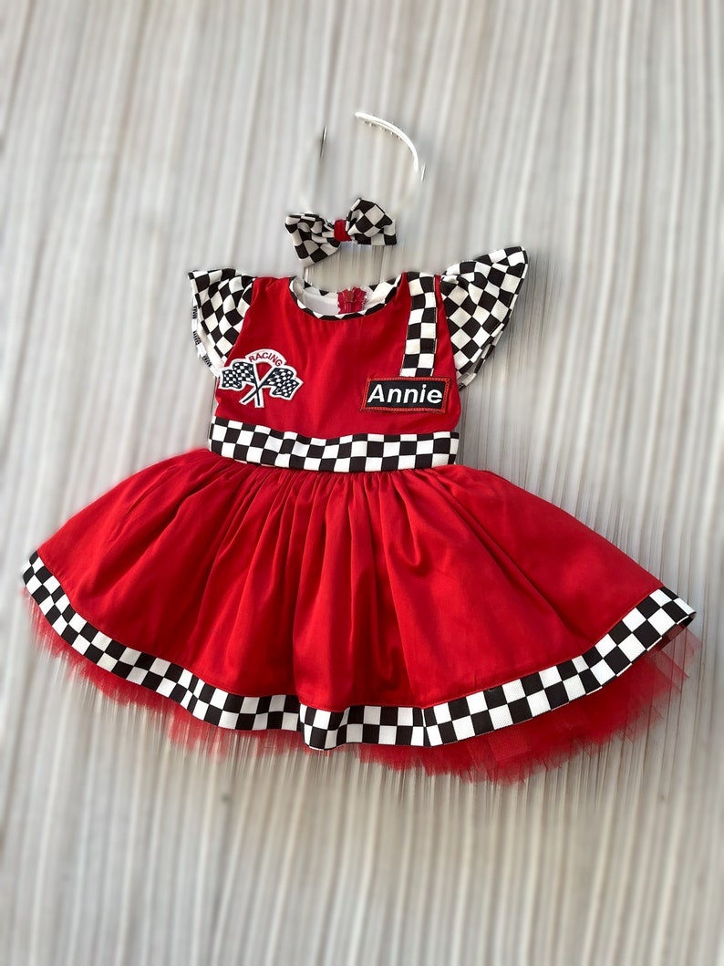 Personalized RED Racer Girl DressBaby Girl CAR DressToddler RED Racer 1st Birthday DressHalloween Kids CostumeBirthday gift image 4