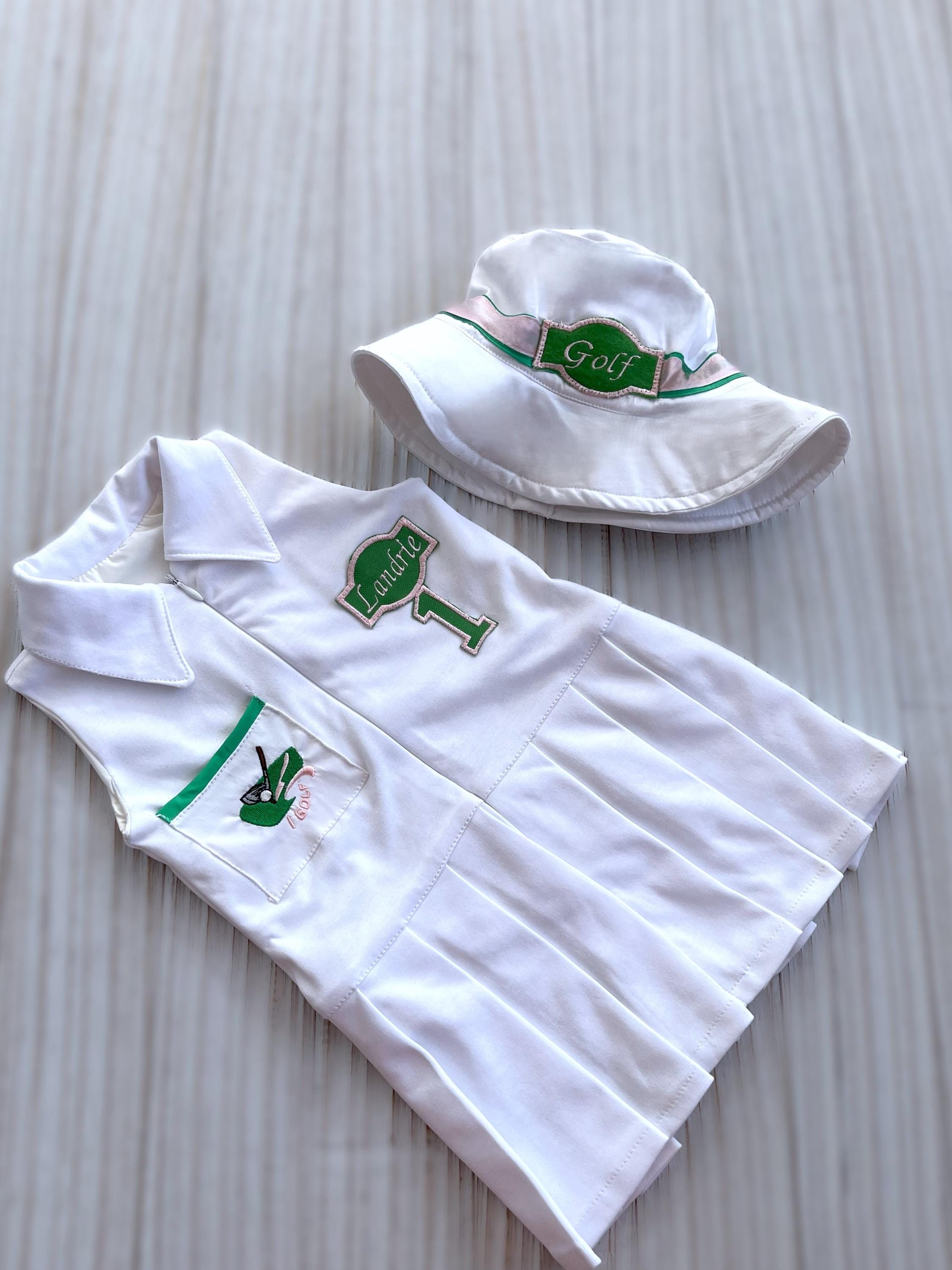 Personalized Golf Toddler Caddy Dress*Infant Golf White Outfit*Baby Golf 1st Birthday Dress*Machine Embroidered Golf Dress*Halloween Costume