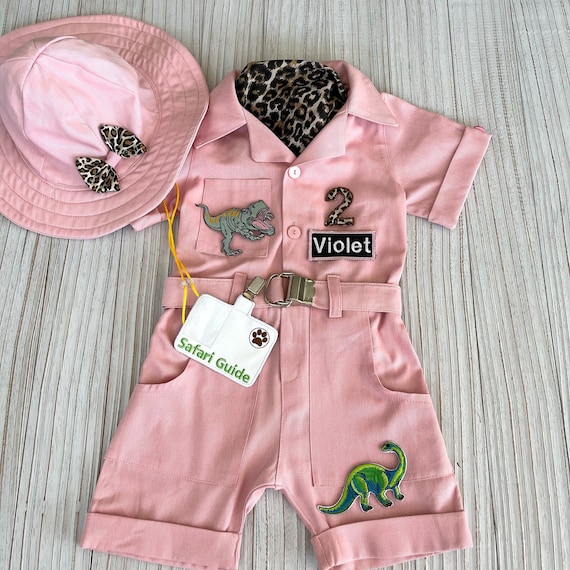 Personalized Safari Pink Dinosaurier Paleontologist costume*1st Baby safari Jumpsuit*Toddler Safari Halloween Kids Costume*1st Birthday gift