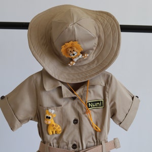 Personalized Safari Long-short Jumpsuit with a giftSafari Adventure baby Costume Toddler Safari outfit1st Birthday SuitHalloween costume image 3