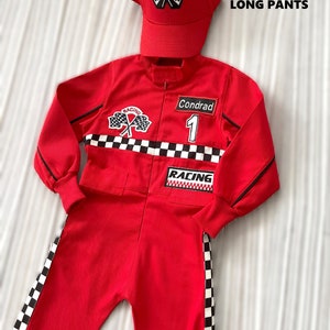 Personalized Red Racer Long/Short Jumpsuit Checkered Red Racer Kids Suit Racer Overalls CarCostume Toddler Short /Long Jumpsuit image 8