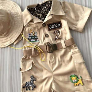 Combinaison longue-courte Safari personnalisée avec un cadeauCostume de bébé Safari Adventure Tenue Safari pour tout-petitsCostume de 1er anniversaireCostume dHalloween image 7