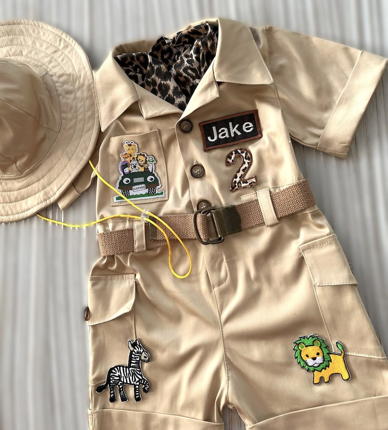 Combinaison longue-courte Safari personnalisée avec un cadeauCostume de bébé Safari Adventure Tenue Safari pour tout-petitsCostume de 1er anniversaireCostume dHalloween image 7