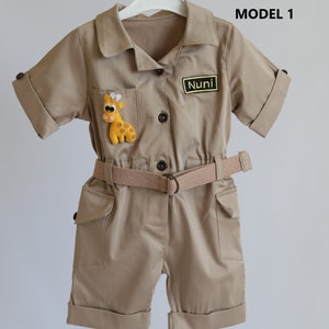 Personalized Safari Long-short Jumpsuit with a giftSafari Adventure baby Costume Toddler Safari outfit1st Birthday SuitHalloween costume image 2