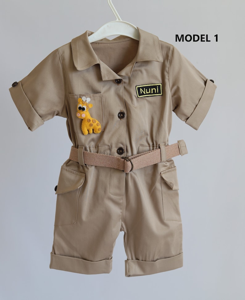 Combinaison longue-courte Safari personnalisée avec un cadeauCostume de bébé Safari Adventure Tenue Safari pour tout-petitsCostume de 1er anniversaireCostume dHalloween image 2