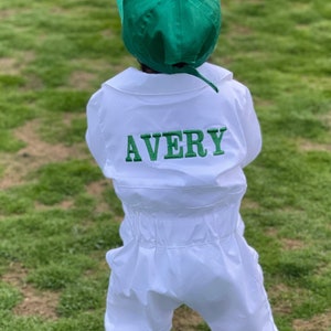 Personalized Golf Long-Short Caddy outfit for kidsToddler Golf White-Green SuitBaby Golf 1st Birthday UniformMachine Embroidered Costume image 3