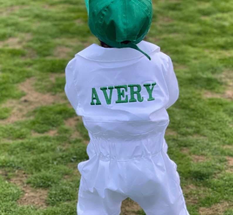 Personalized Golf Long-Short Caddy outfit for kidsToddler Golf White-Green SuitBaby Golf 1st Birthday UniformMachine Embroidered Costume image 3