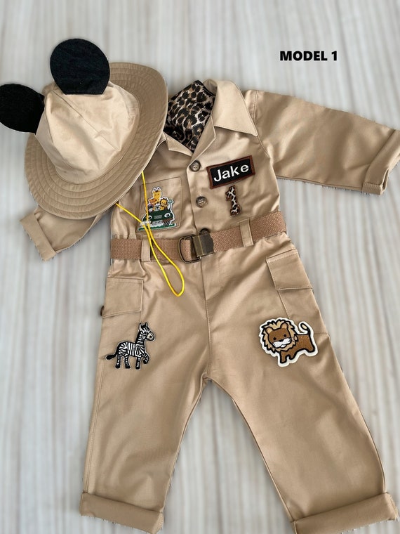 Personalized Mickey Mouse Inspired Long Brown Jumpsuit*Safari Adventure Kids Suit*Toddler Safari Outfit*1st Birthday costume*