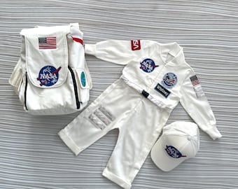 パーソナライズされた白いロング丈宇宙飛行士の子供用コスチューム*宇宙ベビージャンプスーツ*幼児用宇宙テーマの誕生日パーティースーツ*宇宙飛行士テーマの衣装*
