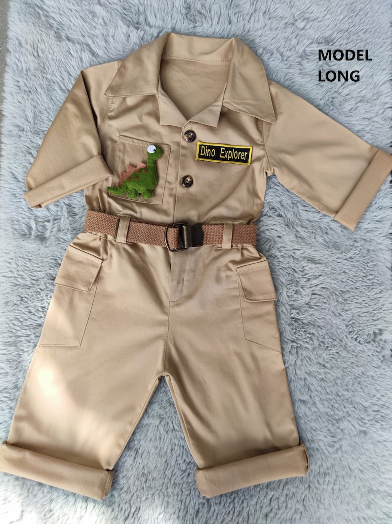 Personalized Dinosaur Explorer Adventure Long Short JumpsuitLong SafariDinosaur Adventure Overalls 1-2-3 Year Toddler Dinosaur Costume image 3