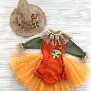 Personalized Wizard of Oz Inspired Scarecrow Boy-Girl Costume*Halloween Kids Scarecrow Green-Orange Outfit*1st Baby Wizard Halloween Costume