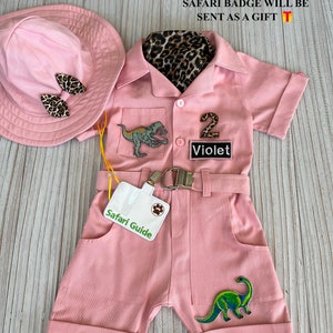 Personalized Safari Pink Dinosaur costume Toddler 1st Baby safari JumpsuitInfant Dino Safari Halloween Kids Costume Birthday girl gift image 3