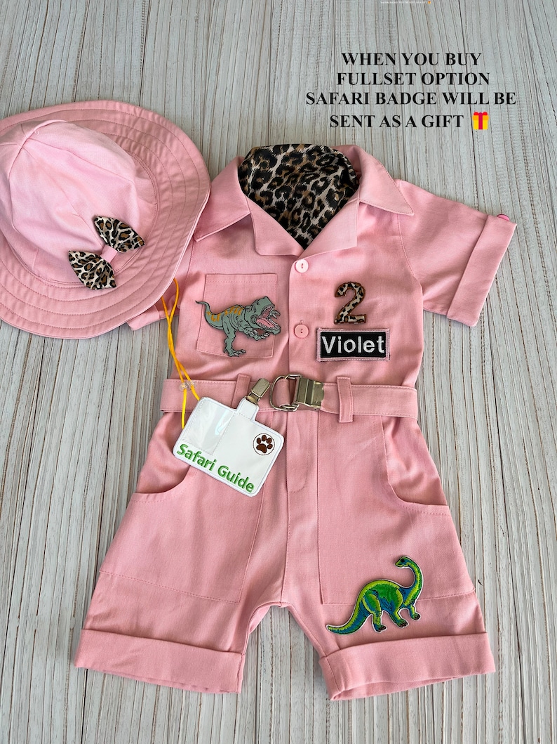 Personalized Safari Pink Dinosaur costume Toddler 1st Baby safari JumpsuitInfant Dino Safari Halloween Kids Costume Birthday girl gift image 3