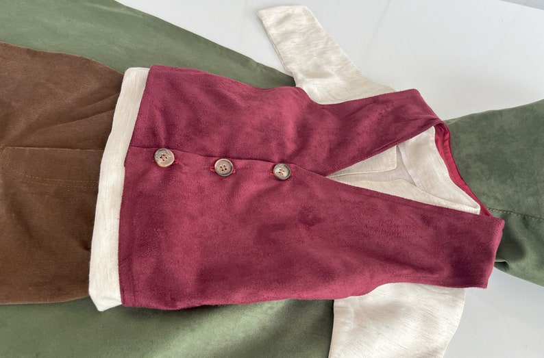 Toddler Medieval Woodland Cloak-Hobbit Inspired Halloween Costume with Shirt,Vest,Pants and Cloak-Halloween Kids Costume-1st Birthday Outfit image 6