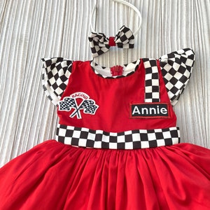 Personalized RED Racer Girl DressBaby Girl CAR DressToddler RED Racer 1st Birthday DressHalloween Kids CostumeBirthday gift image 7