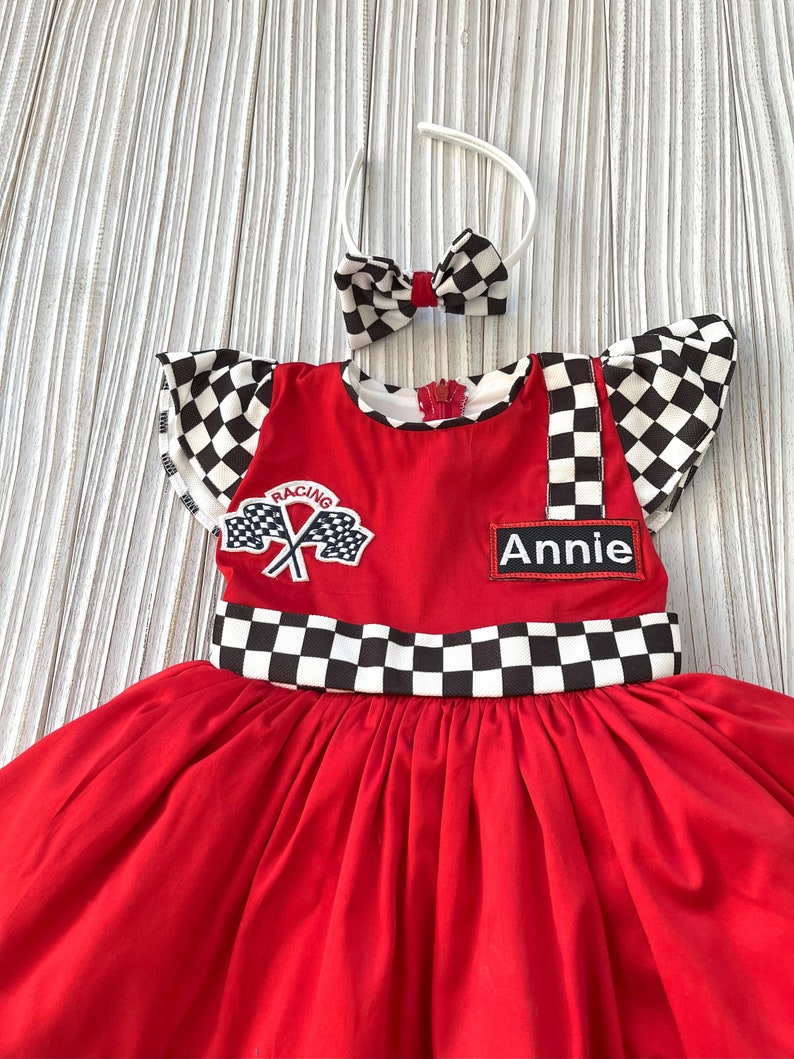 Personalized RED Racer Girl DressBaby Girl CAR DressToddler RED Racer 1st Birthday DressHalloween Kids CostumeBirthday gift image 7
