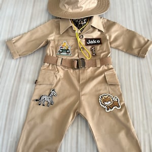 Combinaison longue-courte Safari personnalisée avec un cadeauCostume de bébé Safari Adventure Tenue Safari pour tout-petitsCostume de 1er anniversaireCostume dHalloween image 9