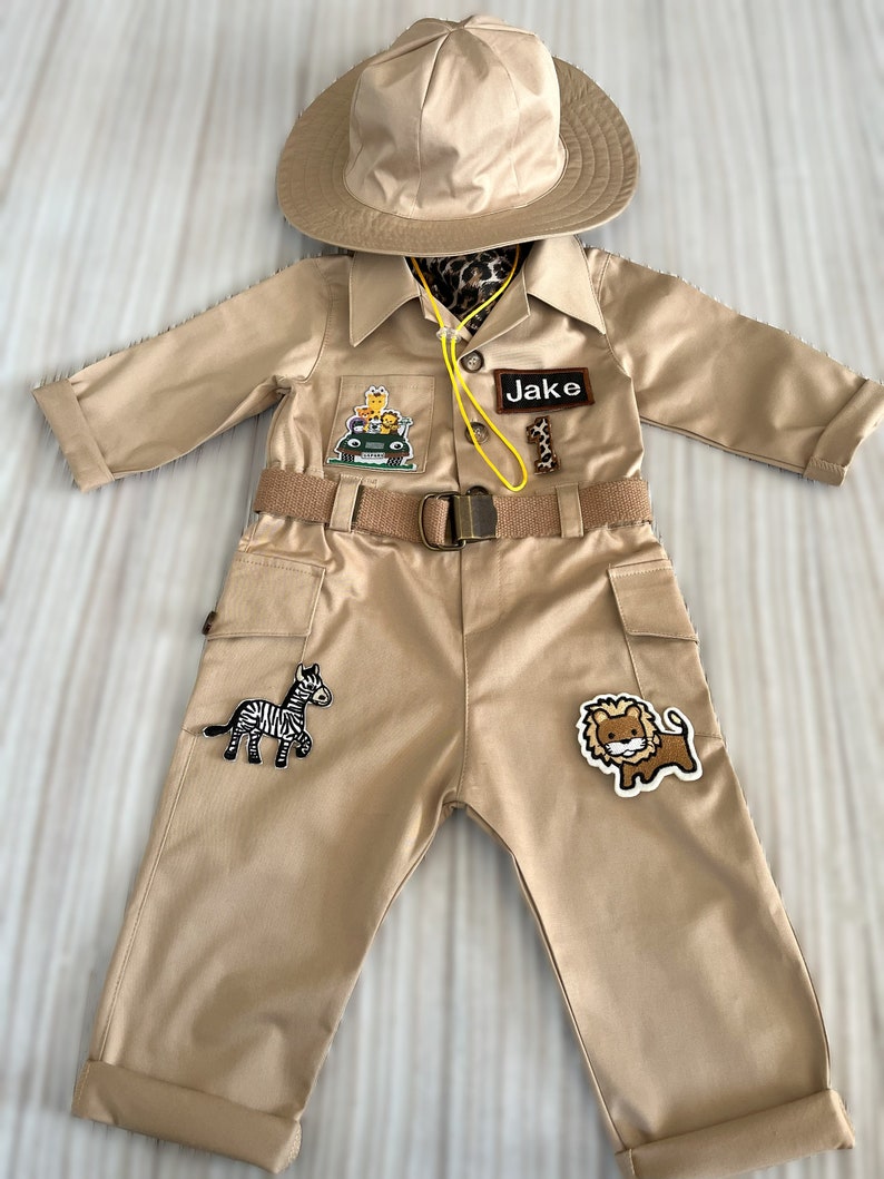 Combinaison longue-courte Safari personnalisée avec un cadeauCostume de bébé Safari Adventure Tenue Safari pour tout-petitsCostume de 1er anniversaireCostume dHalloween image 9