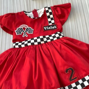 Personalized RED Racer Girl DressBaby Girl CAR DressToddler RED Racer 1st Birthday DressHalloween Kids CostumeBirthday gift image 2