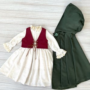 Personalized Toddler Medieval Woodland with Cloak-Hobbit Inspired Girl Dress-Baby Ring Bearer Outfit for Wedding-1st Birthday Medieval Dress