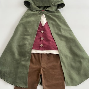 Toddler Medieval Woodland Cloak-Hobbit Inspired Halloween Costume with Shirt,Vest,Pants and Cloak-Halloween Kids Costume-1st Birthday Outfit image 10