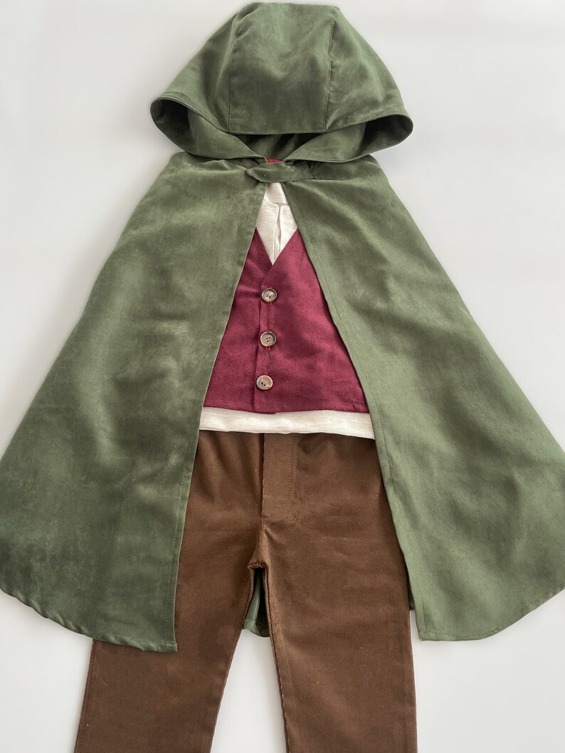 Toddler Medieval Woodland Cloak-Hobbit Inspired Halloween Costume with Shirt,Vest,Pants and Cloak-Halloween Kids Costume-1st Birthday Outfit image 10