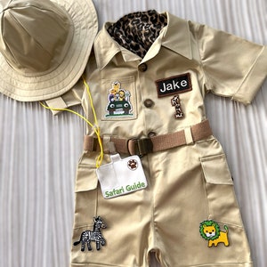 Personalized Safari Long-short Jumpsuit with a giftSafari Adventure baby Costume Toddler Safari outfit1st Birthday SuitHalloween costume image 5