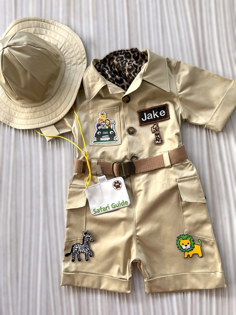 Personalized Safari Long-short Jumpsuit with a giftSafari Adventure baby Costume Toddler Safari outfit1st Birthday SuitHalloween costume image 5