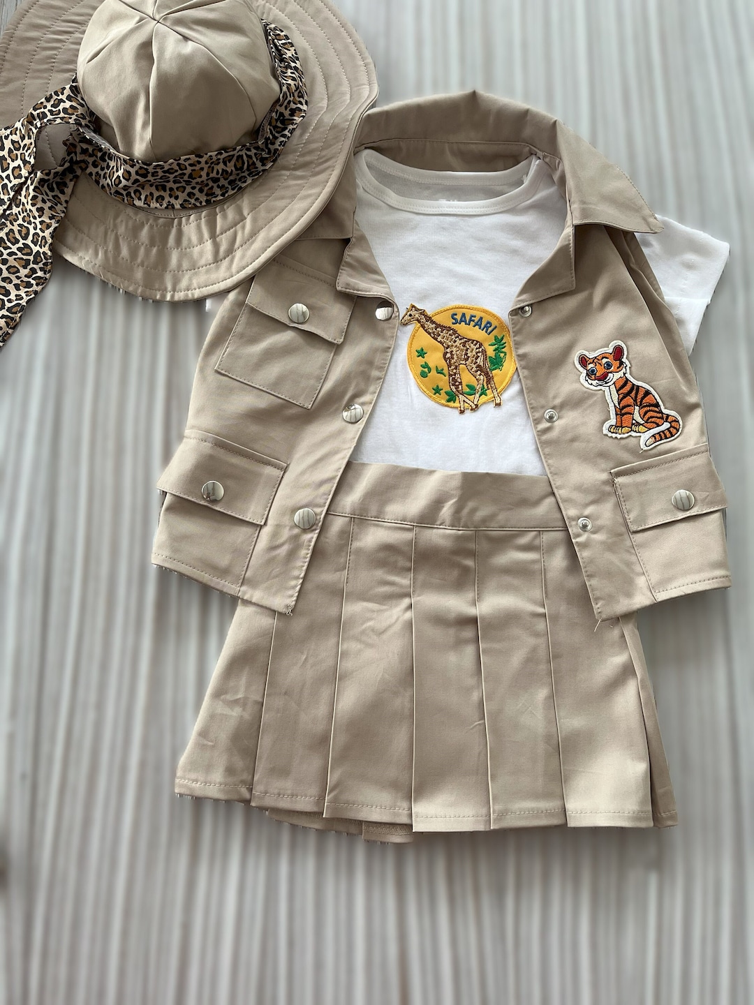 Traje personalizado de Safari Beige para ninos pequenosDisfraz de nina Safari AdventureFalda de Safari y chaleco traje de 2 piezas para ninaTraje