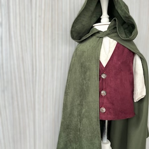 Toddler Medieval Woodland Cloak-Hobbit Inspired Halloween Costume with Shirt,Vest,Pants and Cloak-Halloween Kids Costume-1st Birthday Outfit image 8