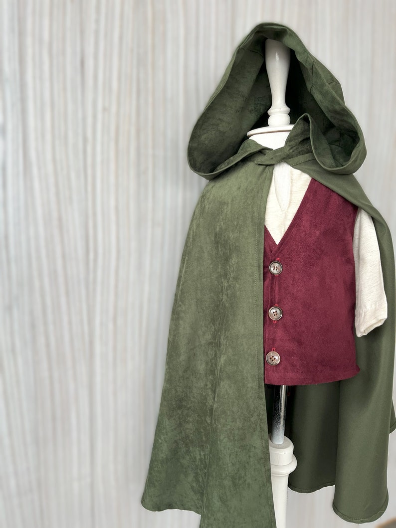 Toddler Medieval Woodland Cloak-Hobbit Inspired Halloween Costume with Shirt,Vest,Pants and Cloak-Halloween Kids Costume-1st Birthday Outfit image 8
