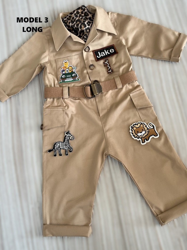 Personalized Safari Long-short Jumpsuit with a giftSafari Adventure baby Costume Toddler Safari outfit1st Birthday SuitHalloween costume image 8