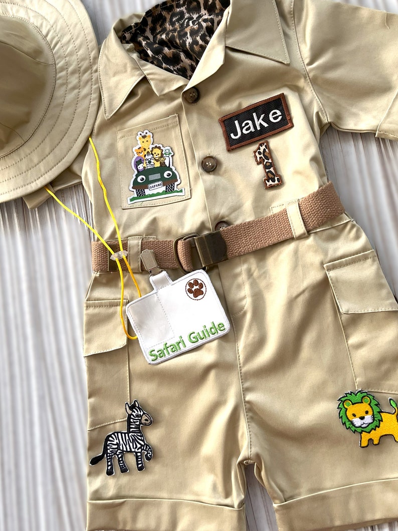 Personalized Safari Long-short Jumpsuit with a giftSafari Adventure baby Costume Toddler Safari outfit1st Birthday SuitHalloween costume image 6