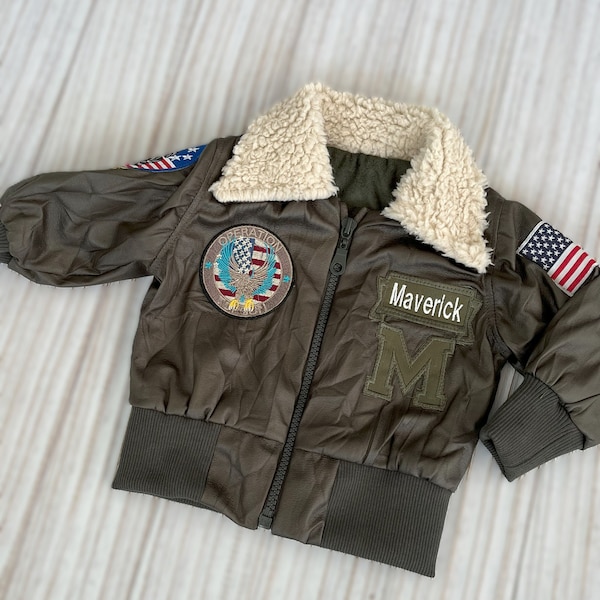Personalized Green Kids Aviator Jacket*Baby pilot Jacket*Infant Aviator Green Costume*Halloween kids costume*1st Birthday Pilot Suit