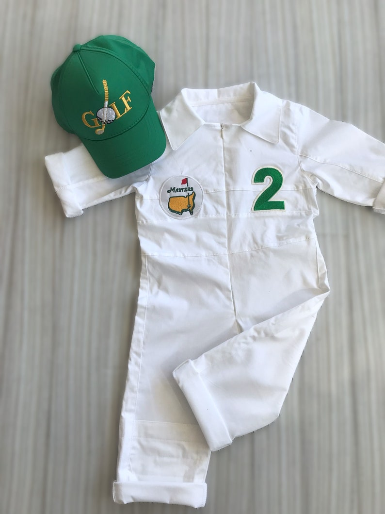 Personalized Golf Long-Short Caddy outfit for kidsToddler Golf White-Green SuitBaby Golf 1st Birthday UniformMachine Embroidered Costume Bild 6