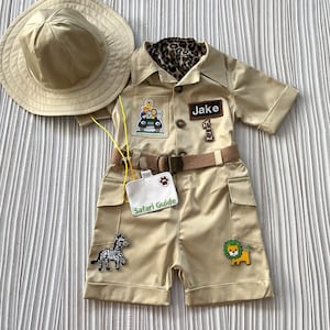 Personalized Safari Long-short Jumpsuit with a giftSafari Adventure baby Costume Toddler Safari outfit1st Birthday SuitHalloween costume image 4