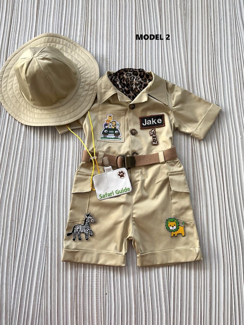 Personalized Safari Long-short Jumpsuit with a giftSafari Adventure baby Costume Toddler Safari outfit1st Birthday SuitHalloween costume image 4