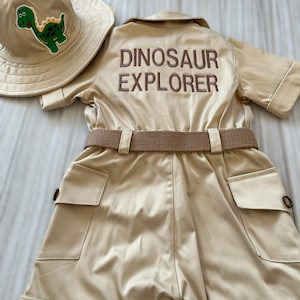 Personalized Dinosaur Explorer Adventure Long Short JumpsuitLong SafariDinosaur Adventure Overalls 1-2-3 Year Toddler Dinosaur Costume image 9