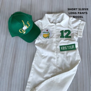 Personalized Golf Long-Short Caddy outfit for kidsToddler Golf White-Green SuitBaby Golf 1st Birthday UniformMachine Embroidered Costume image 7