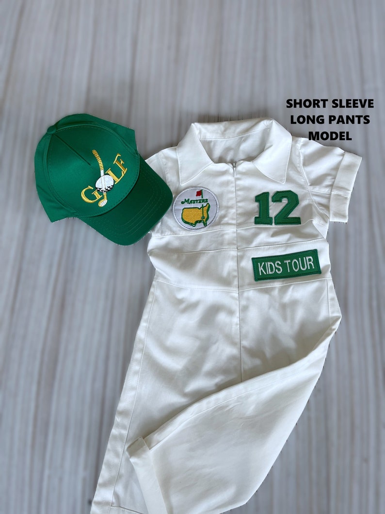 Personalized Golf Long-Short Caddy outfit for kidsToddler Golf White-Green SuitBaby Golf 1st Birthday UniformMachine Embroidered Costume image 7