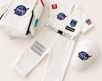 Personalized White Long-Short Astronaut Kids Costume*Space Baby Jumpsuit*Toddler Space Themed Birthday Party Suit*Astronaut Themed Outfit*