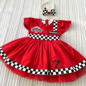 Personalized RED Racer Girl DressBaby Girl CAR DressToddler RED Racer 1st Birthday DressHalloween Kids CostumeBirthday gift image 8