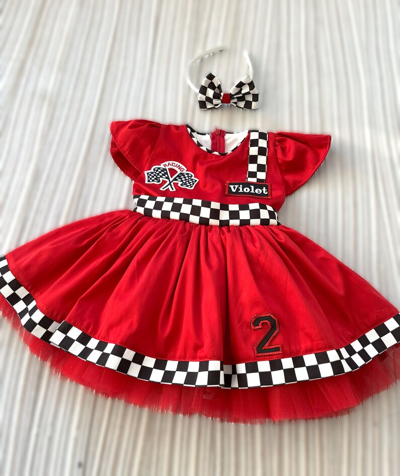 Personalized RED Racer Girl DressBaby Girl CAR DressToddler RED Racer 1st Birthday DressHalloween Kids CostumeBirthday gift image 8