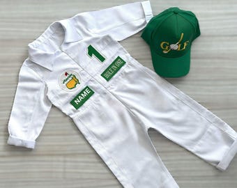 Personalized Golf Long-Short Caddy Masters Inspired*Toddler Golf White-Green Suit*Baby Golf 1st Birthday Uniform*1st Birthday Golf Costume