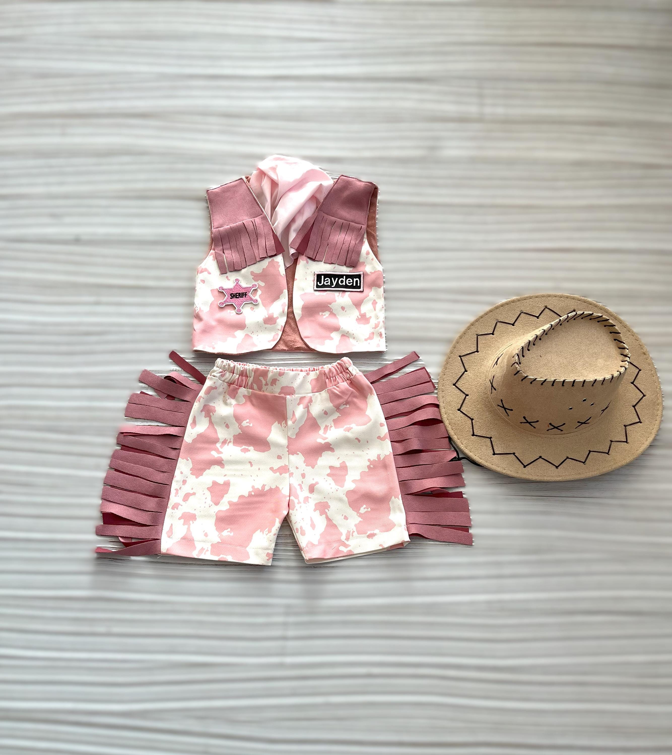 Odziezet Bambini Cowboy Costume 4 Pezzi Gilet + Pantaloni + Cappello + Bandana America Wild Western Cowboy Abiti Set Bambini Costumi per Halloween Party Dress Up,Ruolo Giochi e Cosplay 1-8 Anni